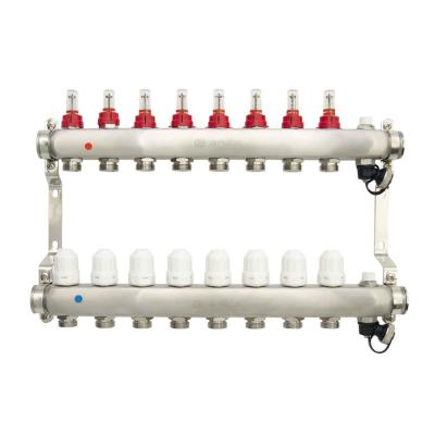Коллекторная группа нерж.сталь 9 вых. в сборе с автоматическим воздухоотводчиком,расходомерами и тер